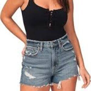 NWT Abercrombie & Fitch Curve Love High Rise Mom Short Medium Destroy size 10/30